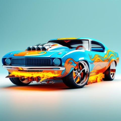Colorful illustration of a custom car with flames