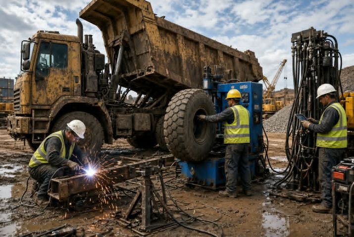 Technician using modern equipment for heavy-duty vehicle repair