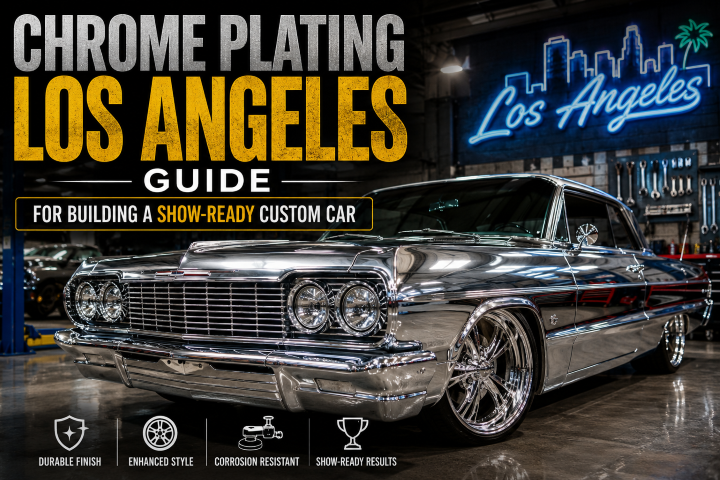 Chrome-plated custom car details prepared for a show