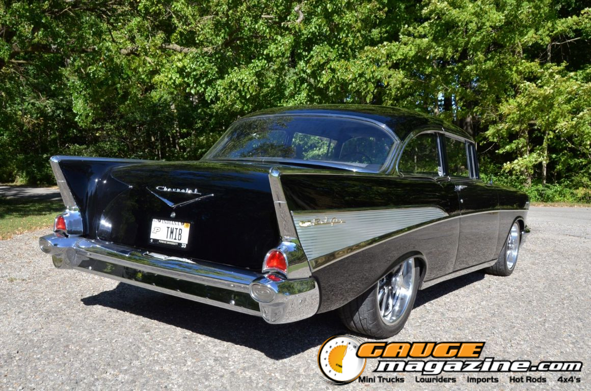 Nick Edwards 1957 Chevy Bel Air Nick Edwards’ black 1957 Chevy Bel Air with US MAG Rambler wheels