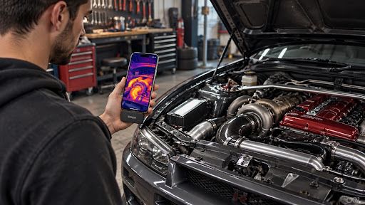 Thermal imaging used to check heat management on a modified performance car