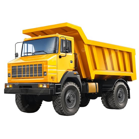 Used dump truck being inspected before purchase