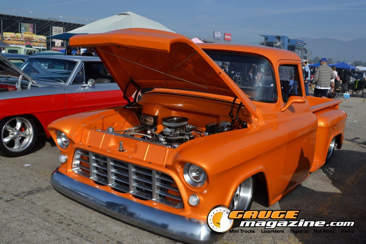 mooneyes-christmas-party-2025-100-orange-chevrolet-task-force-pickup-engine-bay