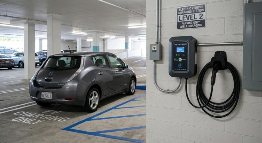 Electric vehicle connected to charging equipment