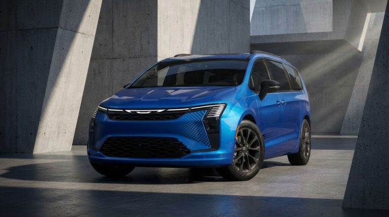 2027 Chrysler Pacifica America250 special edition, shown in Hydro Blue exterior color
