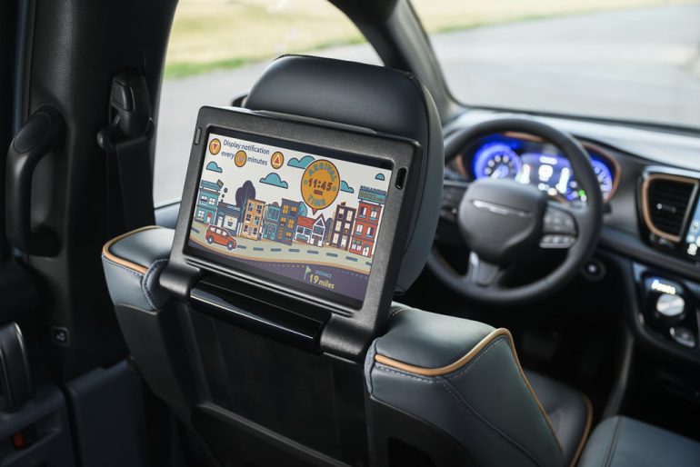 2027 Chrysler Pacifica Pinnacle featuring Uconnect Theater Group with built-in Amazon Fire TV, a multi‑channel remote, seatback video screens and integrated media inputs